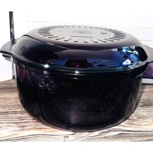 3QT Tupperware 2 Pc Steamer Microwave Stack Cooker Set Purple Lids